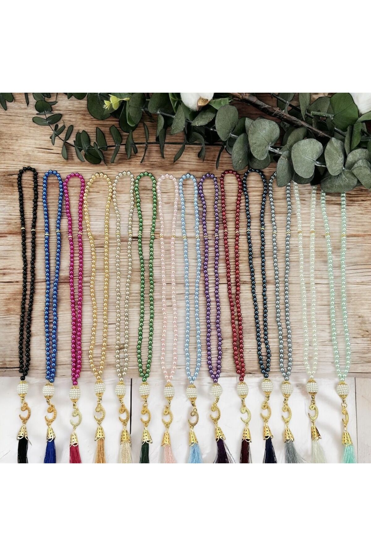 10 Adet Hediyelik Püsküllü Plastik İnci 99'lu Namaz Tesbihi ( Mevlit-sünnet-hac-umre)