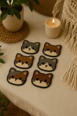 El Yapımı Punch Kedi Bardak Altlığı – 6’lı Sevimli Set