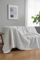 Pamuklu Dokulu Koltuk Şalı 170x220 cm – Saçaklı TV Battaniyesi & Dekoratif Koltuk Örtüsü