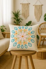 El Yapımı Mandala Çiçek Desenli Punch Needle Kırlent Kılıfı