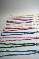 10 Adet Krem Renk Hediyelik Püsküllü Plastik Inci 99'lu Namaz Tesbihi ( Mevlit-sünnet-hac-umre)