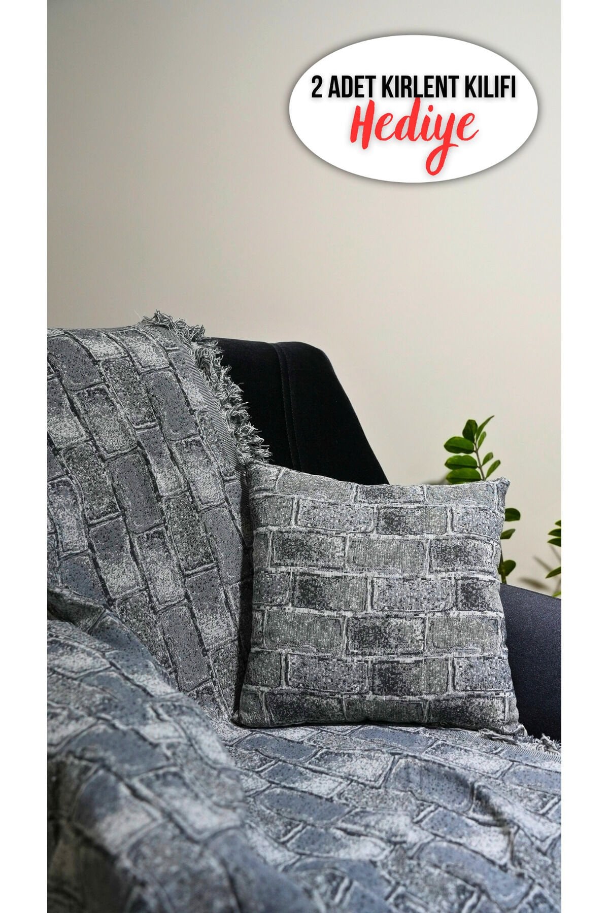 %100 Pamuklu Lüks Kaymaz Koltuk Örtüsü | Çok Amaçlı Örtü | 2 Adet 40x40 Cm Kırlent Kılıfı