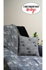 %100 Pamuklu Lüks Kaymaz Koltuk Örtüsü | Çok Amaçlı Örtü | 2 Adet 40x40 Cm Kırlent Kılıfı