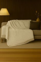 Pamuklu Dokulu Koltuk Şalı 170x220 cm – Saçaklı TV Battaniyesi & Dekoratif Koltuk Örtüsü
