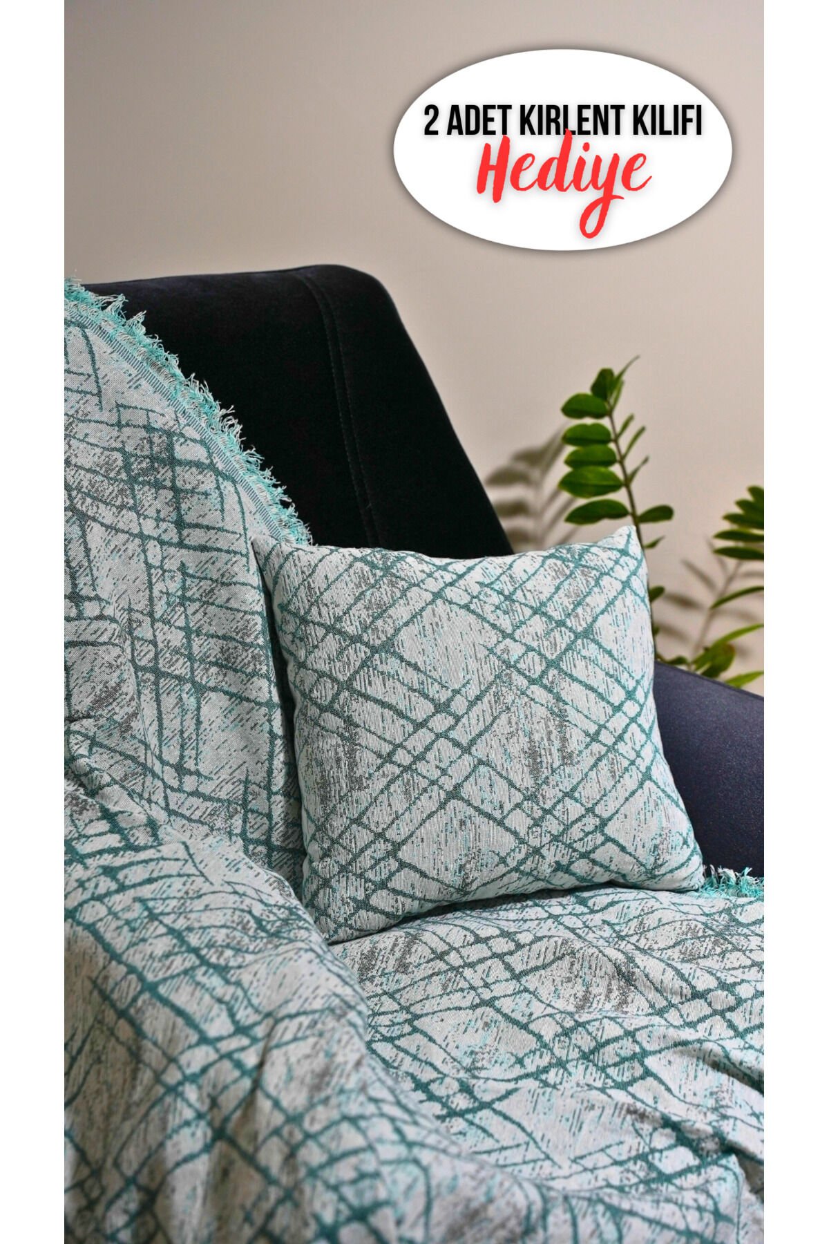 %100 Pamuklu Lüks Kaymaz Koltuk Örtüsü | Çok Amaçlı Örtü | 2 Adet 40x40 Cm Kırlent Kılıfı