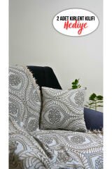 %100 Pamuklu Lüks Kaymaz Koltuk Örtüsü | Çok Amaçlı Örtü | 2 Adet 40x40 Cm Kırlent Kılıfı