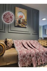 Ikili Set Dokuma Koltuk Örtüsü Seti 170x220cm Bordo