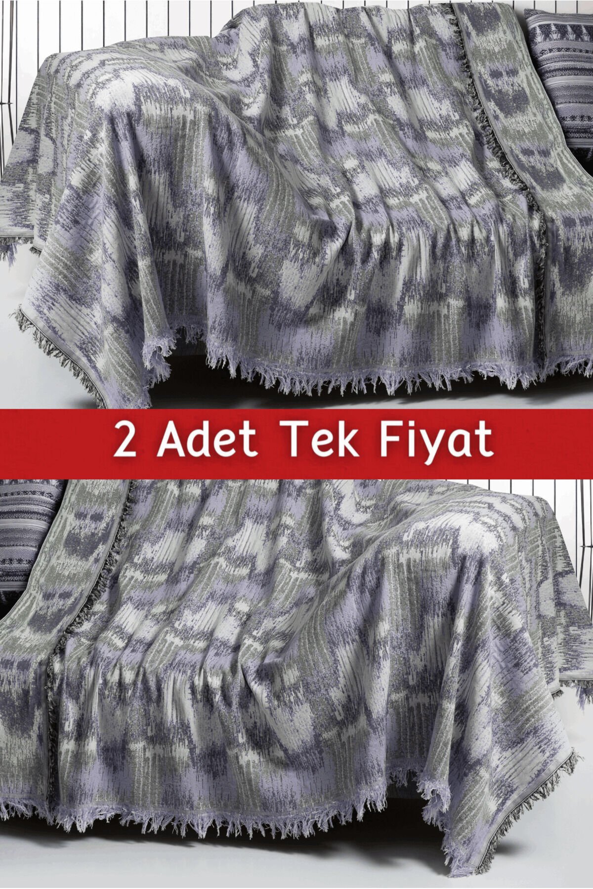 İkili Set Dokuma Koltuk Örtüsü Seti 170x220cm Mor