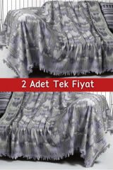 İkili Set Dokuma Koltuk Örtüsü Seti 170x220cm Mor