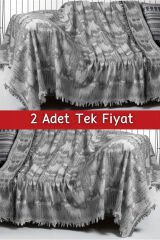 İkili Set Dokuma Koltuk Örtüsü Seti 170x220cm Gri