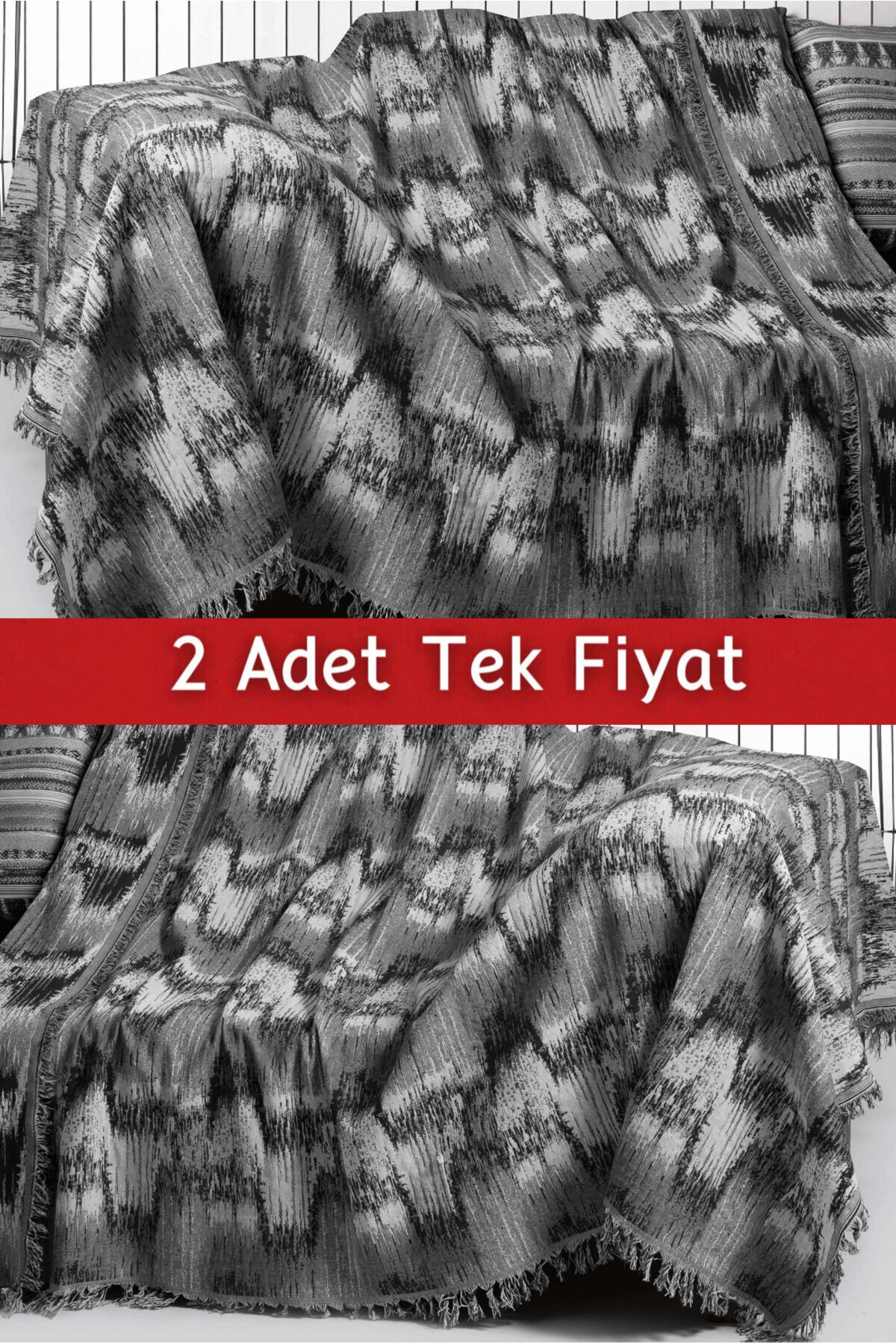 İkili Set Dokuma Koltuk Örtüsü Seti 170x220cm Siyah