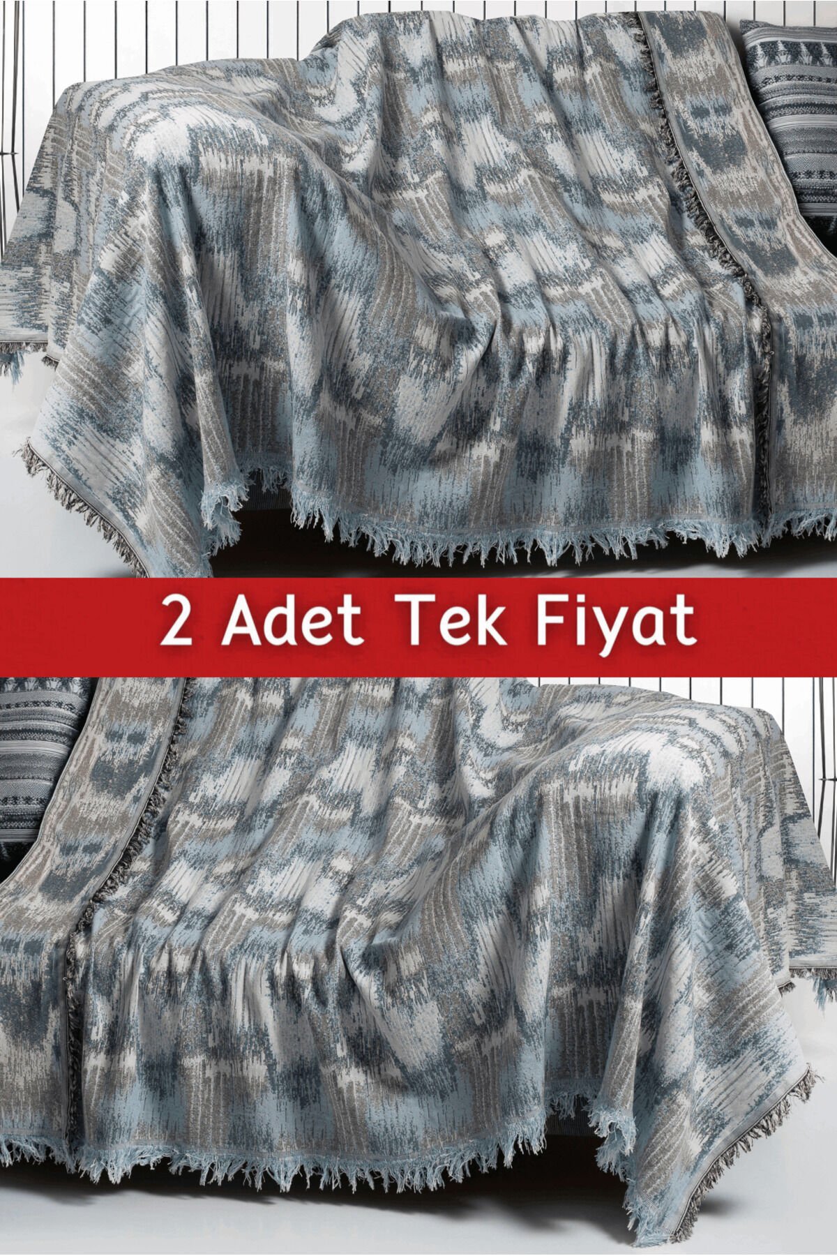 İkili Set Dokuma Koltuk Örtüsü Seti 170x220cm Bebe Mavi