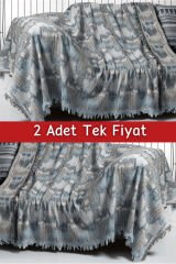 İkili Set Dokuma Koltuk Örtüsü Seti 170x220cm Bebe Mavi