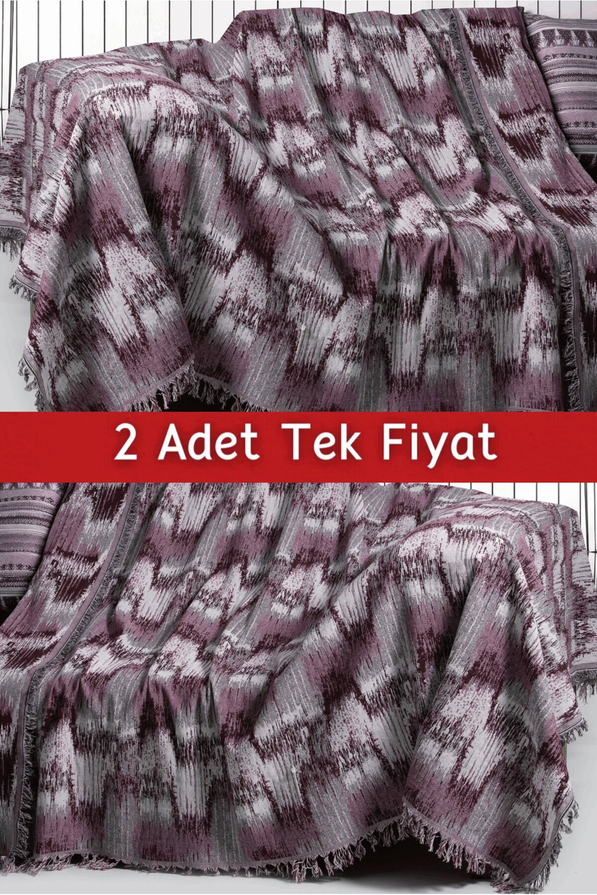 İkili Set Dokuma Koltuk Örtüsü Seti 170x220cm Bordo