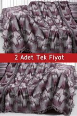 İkili Set Dokuma Koltuk Örtüsü Seti 170x220cm Bordo