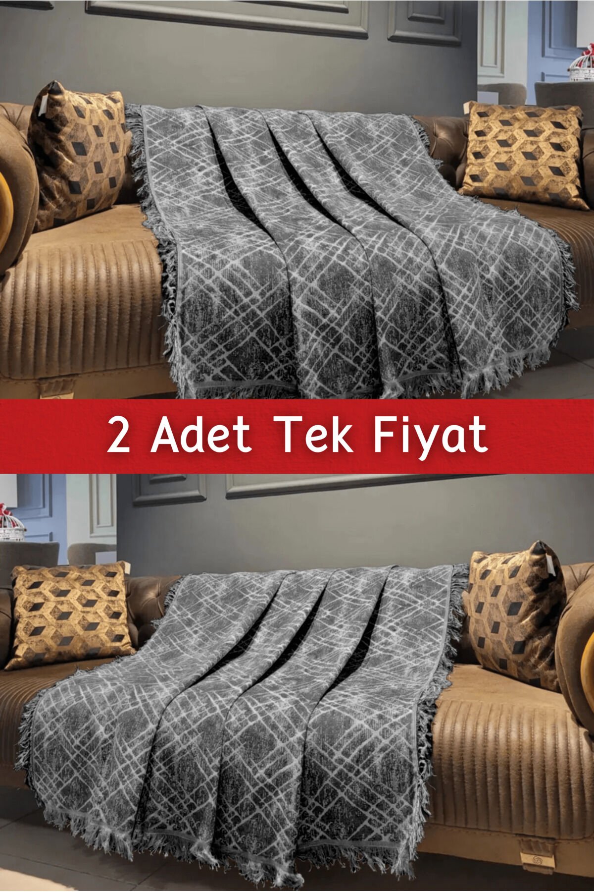 Ikili Set Dokuma Koltuk Örtüsü Seti 170x220cm Siyah