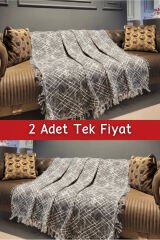 Ikili Set Dokuma Koltuk Örtüsü Seti 170x220cm Gri