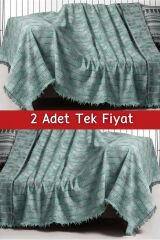 İkili Set Dokuma Koltuk Örtüsü Seti 170x220cm Su Yeşili
