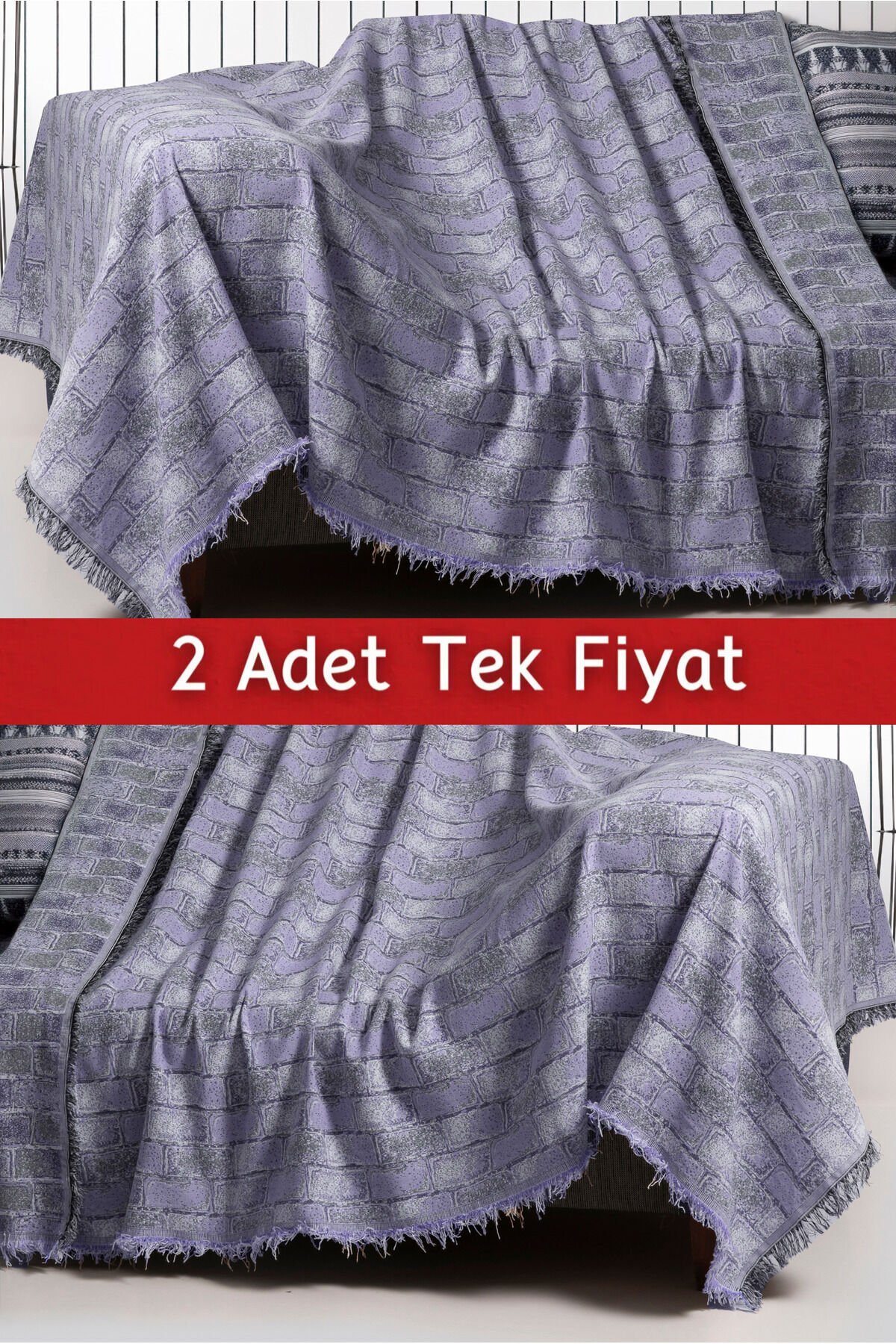 İkili Set Dokuma Koltuk Örtüsü Seti 170x220cm Mor