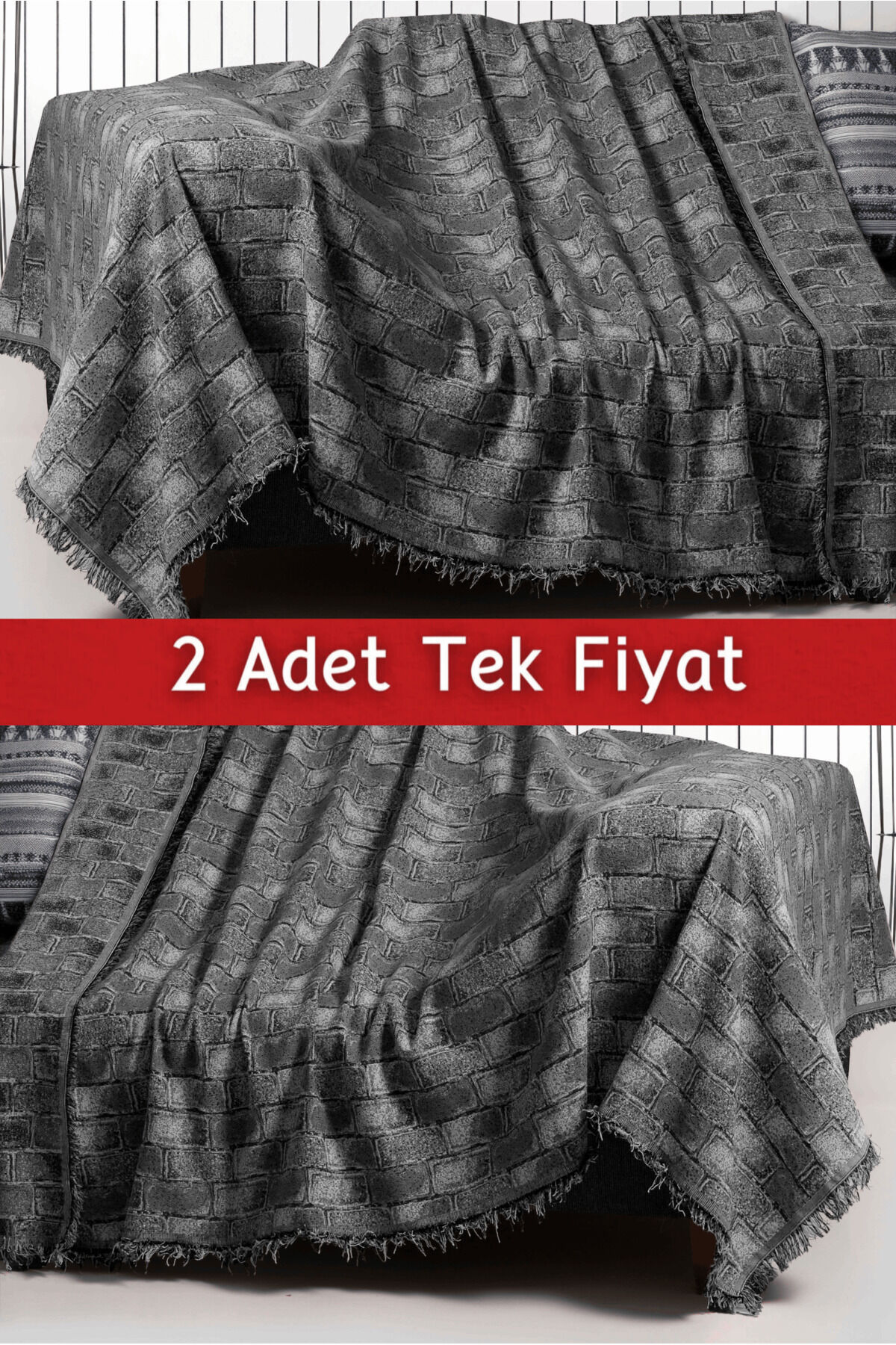 İkili Set Dokuma Koltuk Örtüsü Seti 170x220cm Siyah