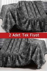 İkili Set Dokuma Koltuk Örtüsü Seti 170x220cm Siyah