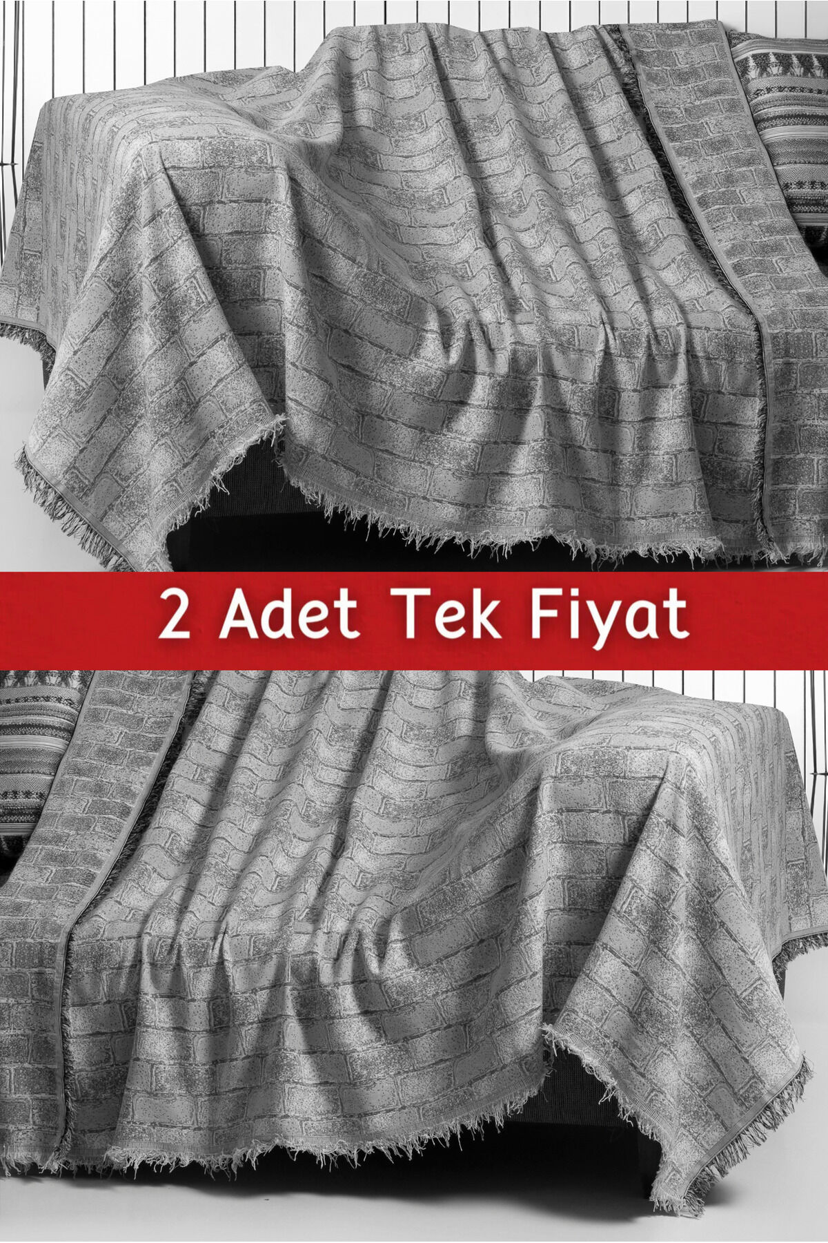 İkili Set Dokuma Koltuk Örtüsü Seti 170x220cm Gri