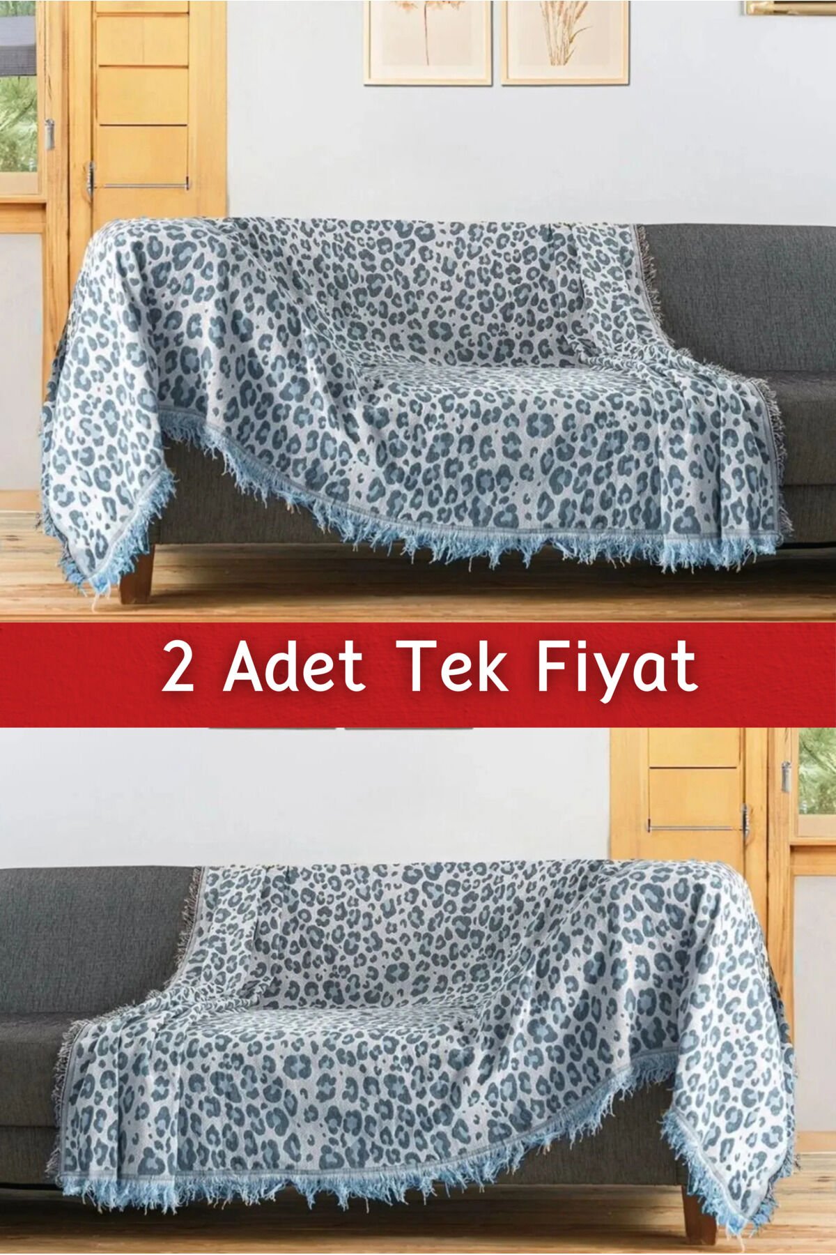 Ikili Set Dokuma Koltuk Örtüsü Seti 170x220cm Mavi