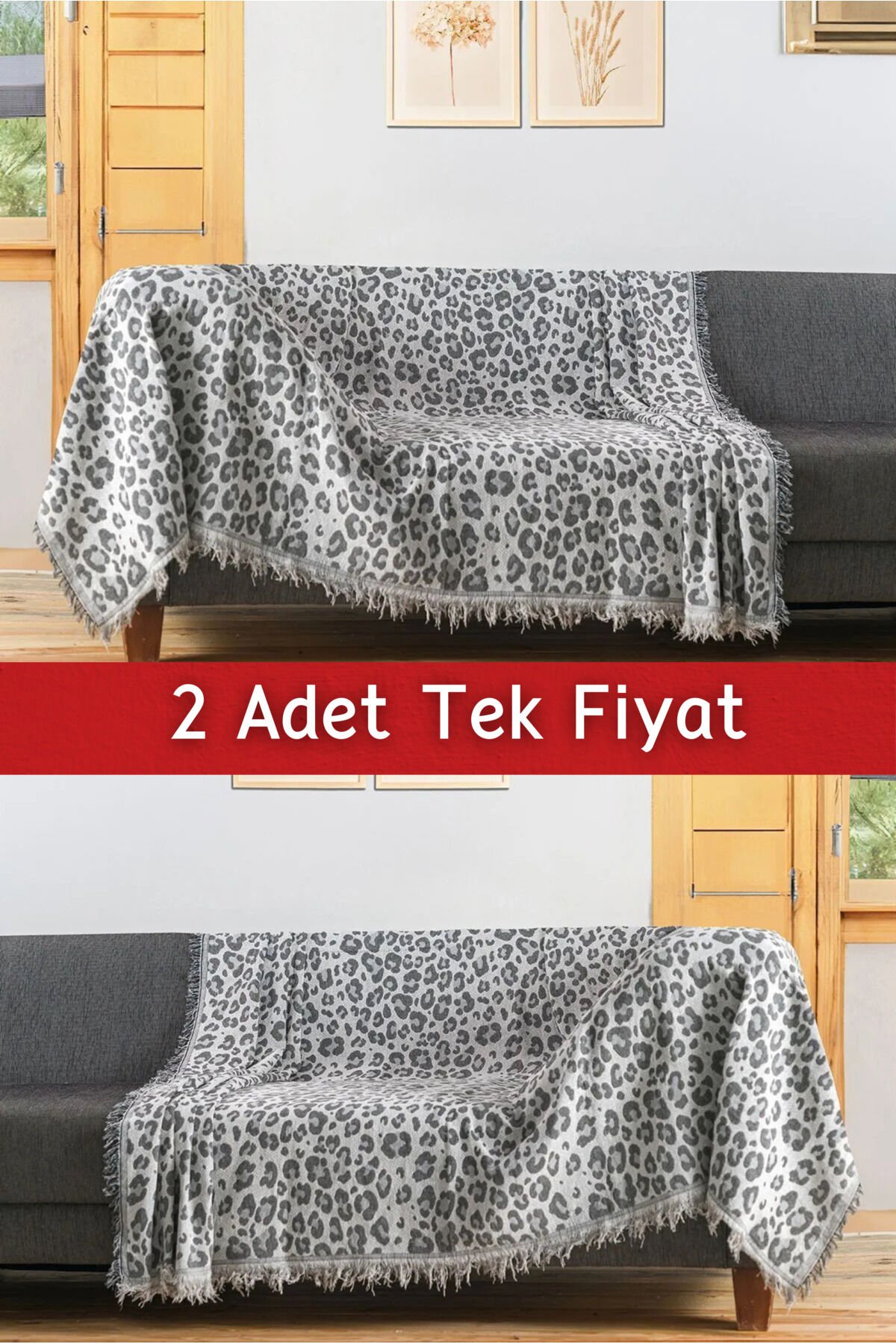 Ikili Set Dokuma Koltuk Örtüsü Seti 170x220cm Gri