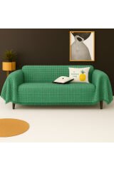 Pamuklu Dokulu Koltuk Şalı 170x300 cm Battal Boy – Saçaklı TV Battaniyesi & Dekoratif Koltuk Örtüsü Yeşil