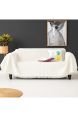 Pamuklu Dokulu Koltuk Şalı 170x300 cm Battal Boy – Saçaklı TV Battaniyesi & Dekoratif Koltuk Örtüsü Beyaz