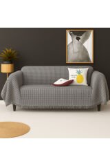 Pamuklu Dokulu Koltuk Şalı 170x300 cm Battal Boy – Saçaklı TV Battaniyesi & Dekoratif Koltuk Örtüsü Gri