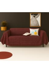 Pamuklu Dokulu Koltuk Şalı 170x300 cm Battal Boy – Saçaklı TV Battaniyesi & Dekoratif Koltuk Örtüsü Bordo