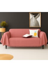 Pamuklu Dokulu Koltuk Şalı 170x300 cm Battal Boy – Saçaklı TV Battaniyesi & Dekoratif Koltuk Örtüsü Soft Pembe