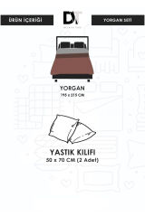 Çift Kişilik Welsoft Kare Desenli Gri/Antrasit Yorgan Seti Battaniye - Yorgan ve Yastık Kılıflı Bej