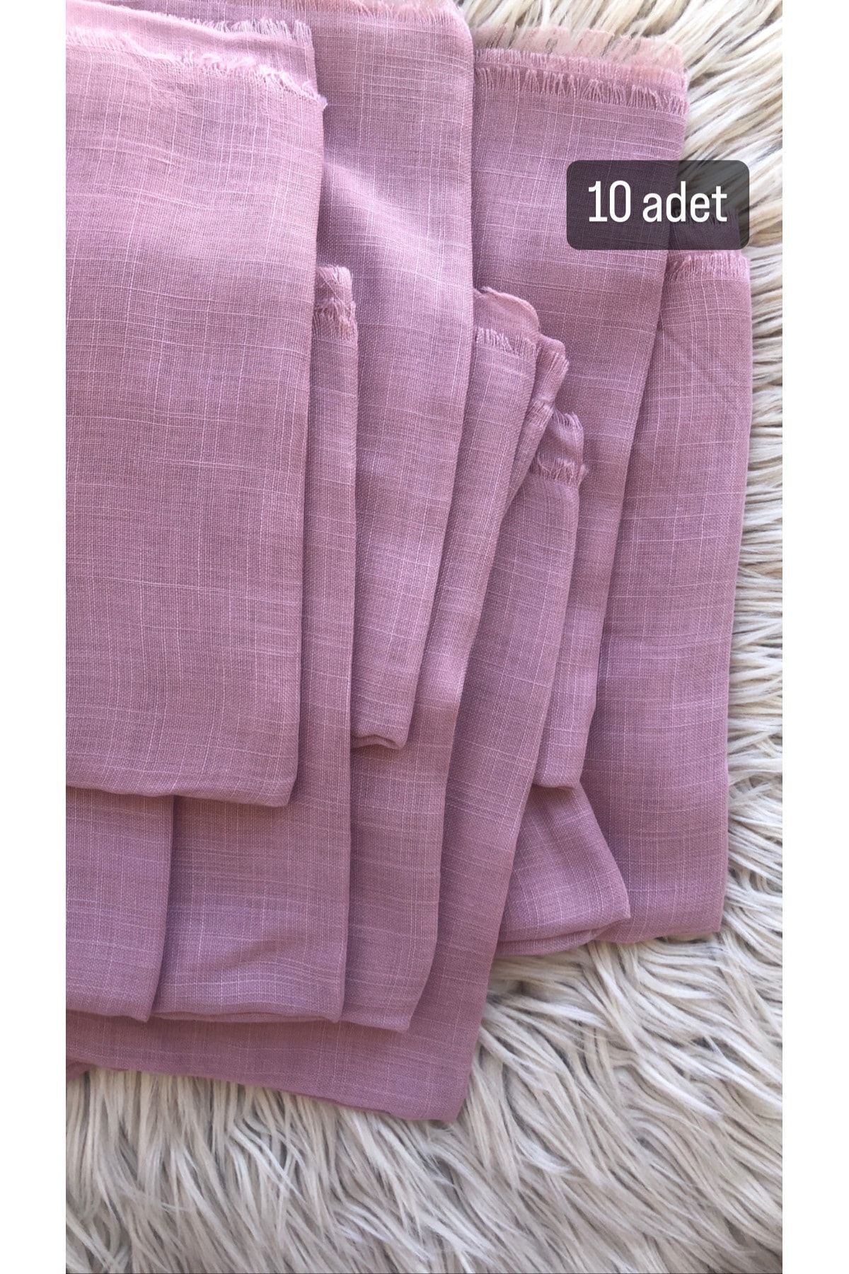 Flamlı 10'lu Paket Dağıtmalık Pamuklu Yazma Eşarp 100x100cm 10x Pudra - 100 X 100