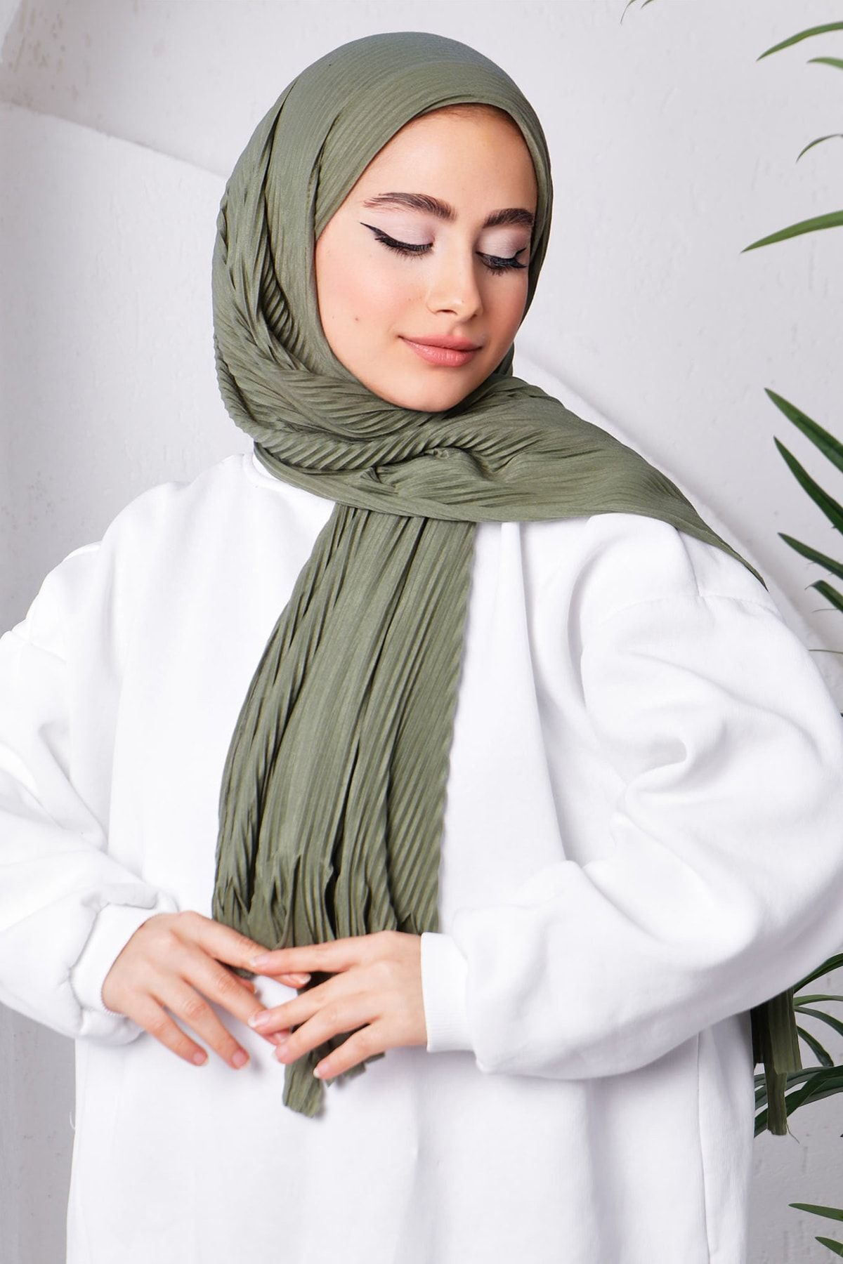 Kahve Moda Blue Piliseli Pratik Hazır Şal Açık Haki