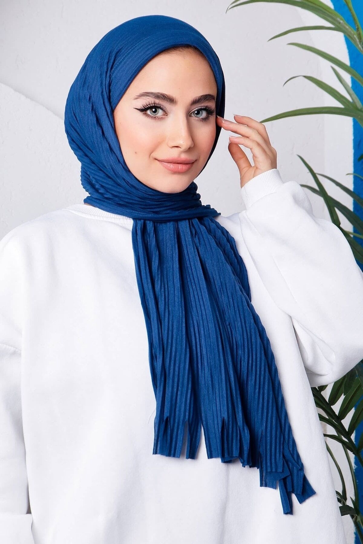 Kahve Moda Blue Piliseli Pratik Hazır Şal Laci̇vert