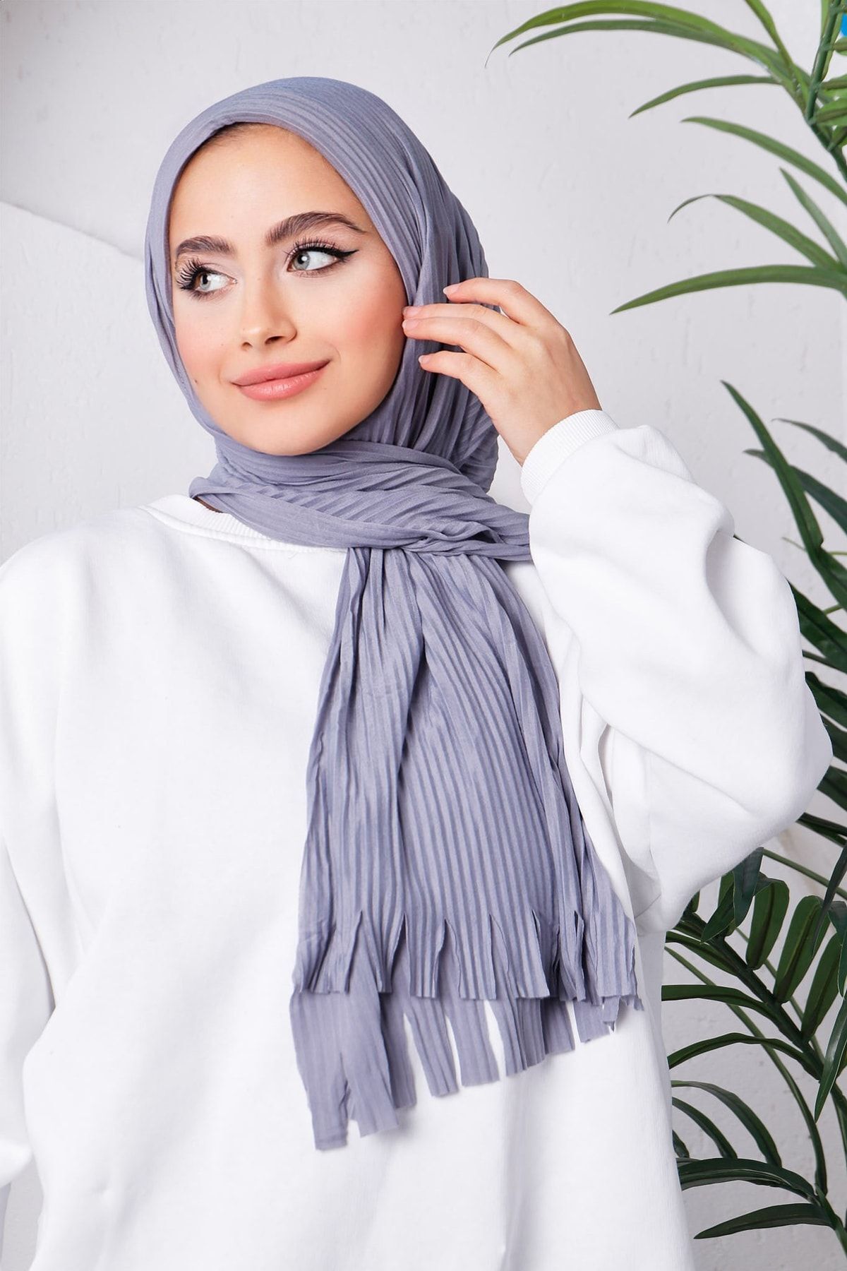 Kahve Moda Blue Piliseli Pratik Hazır Şal Gri̇