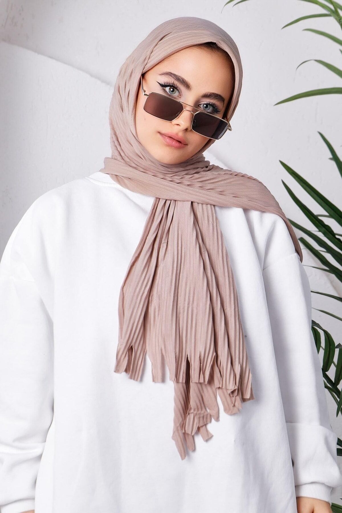Kahve Moda Blue Piliseli Pratik Hazır Şal Vi̇zon