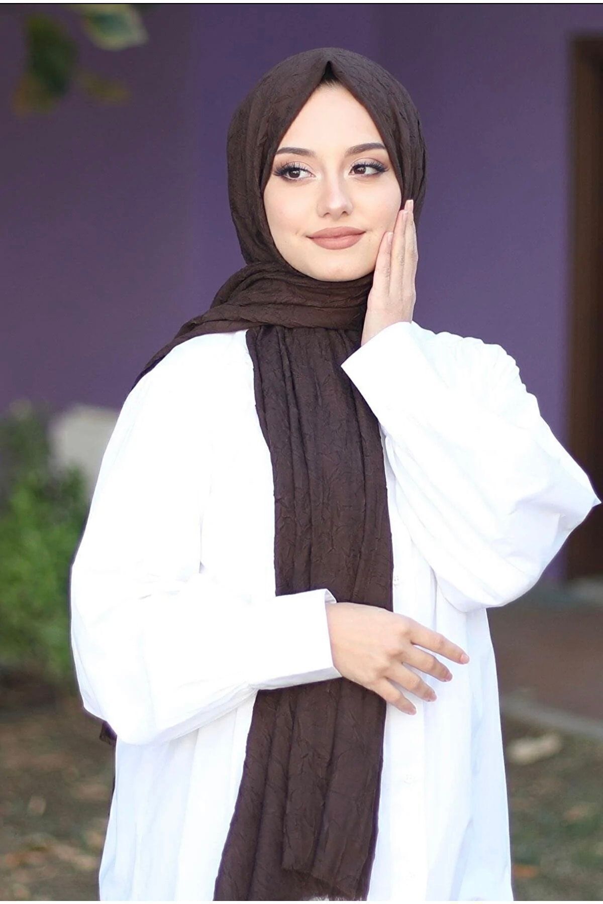 Bambu Kraş Şal Modeli Acı Kahvee - 75 X 185