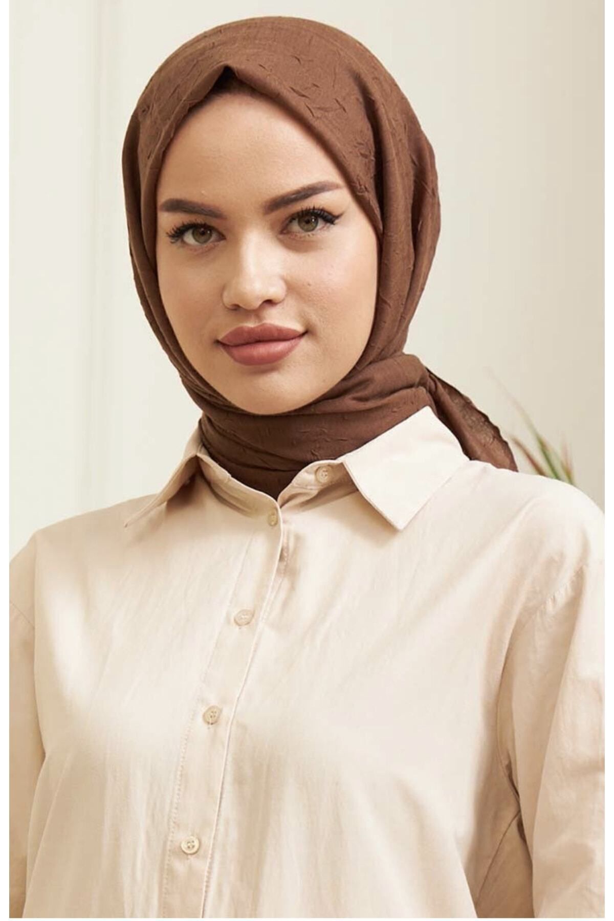 Bambu Kraş Şal Modeli Kahverengi - 75 X 185