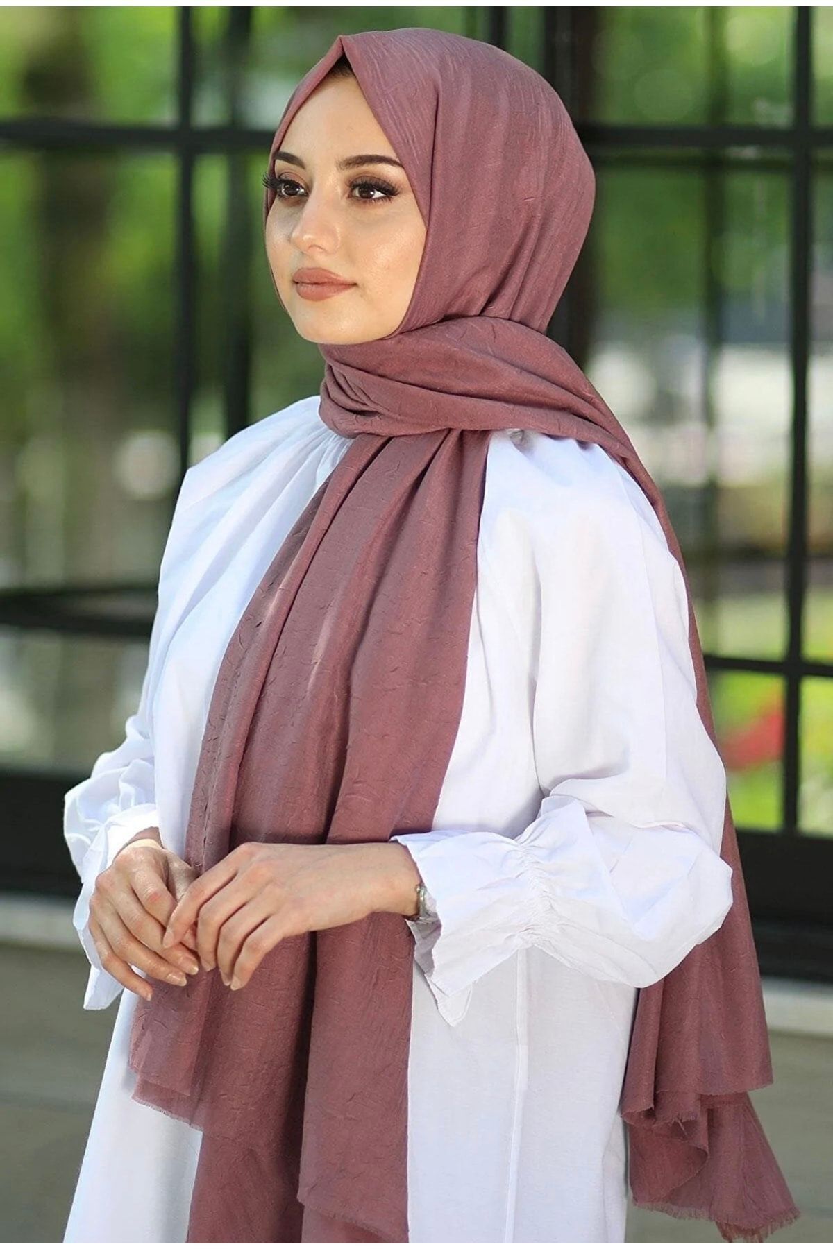 Bambu Kraş Şal Modeli Gül Kurusu - 75 X 185