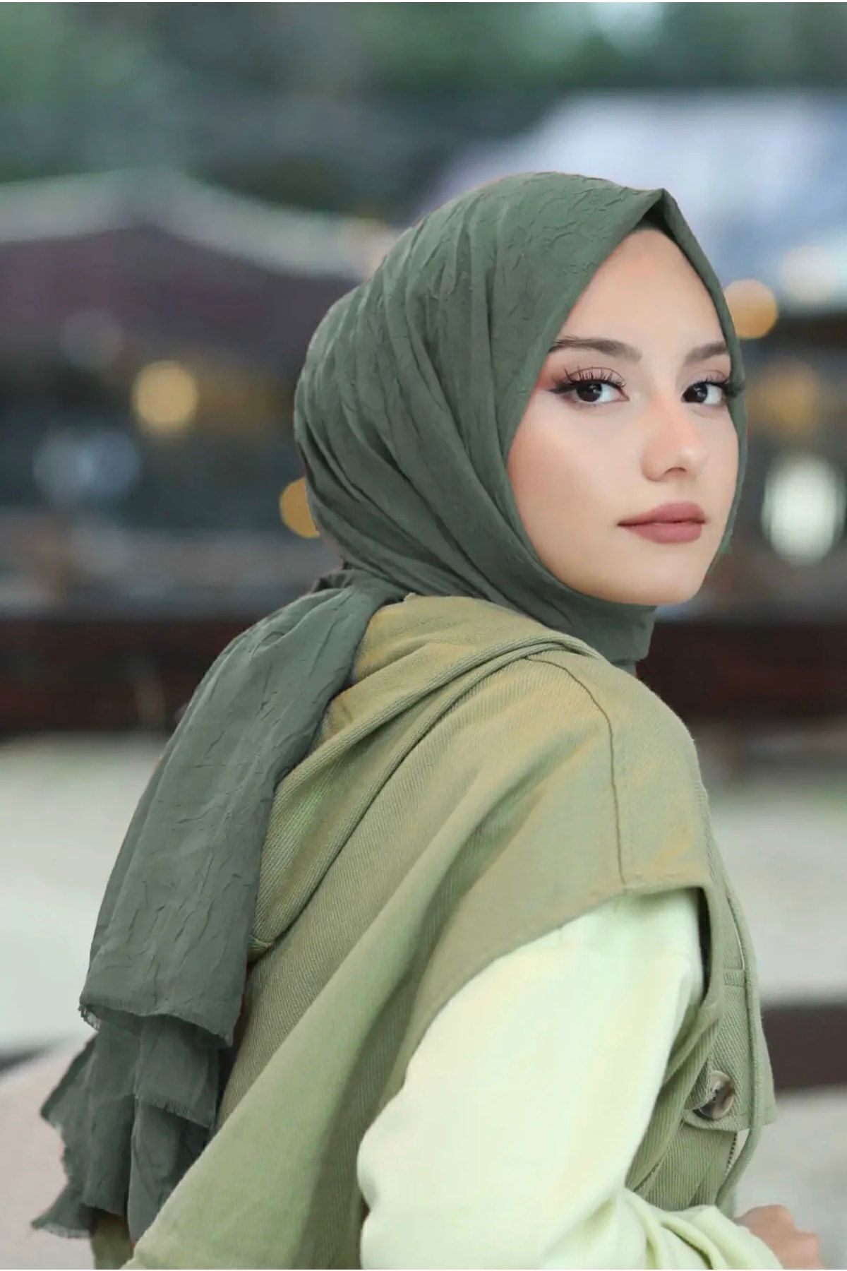 Bambu Kraş Şal Modeli Haki - 75 X 185