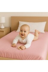 Çift Kat Bebek Müslin Kumaş Fitted Çarşaf 65x95 Pembe