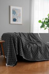 Bohem Tarz Koltuk Şalı 170x220 cm – Saçaklı TV Battaniyesi & Dekoratif Koltuk Örtüsü Siyah