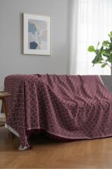 Bohem Tarz Koltuk Şalı 170x220 cm – Saçaklı TV Battaniyesi & Dekoratif Koltuk Örtüsü Bordo