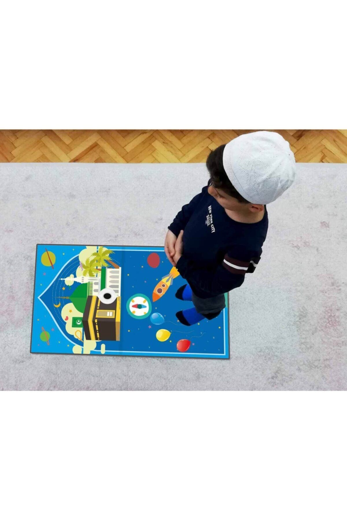 Çocuk Seccadesi / Keçe Seccade / Çocuk Namazlık / Makinada Yıkanabilir Mavi Seccade / Sevimli Namaz Mavi