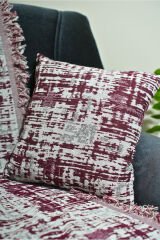%100 Pamuklu Lüks Kaymaz Koltuk Örtüsü | Çok Amaçlı Örtü | 2 Adet 40x40 Cm Kırlent Kılıfı Bordo