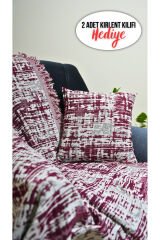 %100 Pamuklu Lüks Kaymaz Koltuk Örtüsü | Çok Amaçlı Örtü | 2 Adet 40x40 Cm Kırlent Kılıfı Bordo