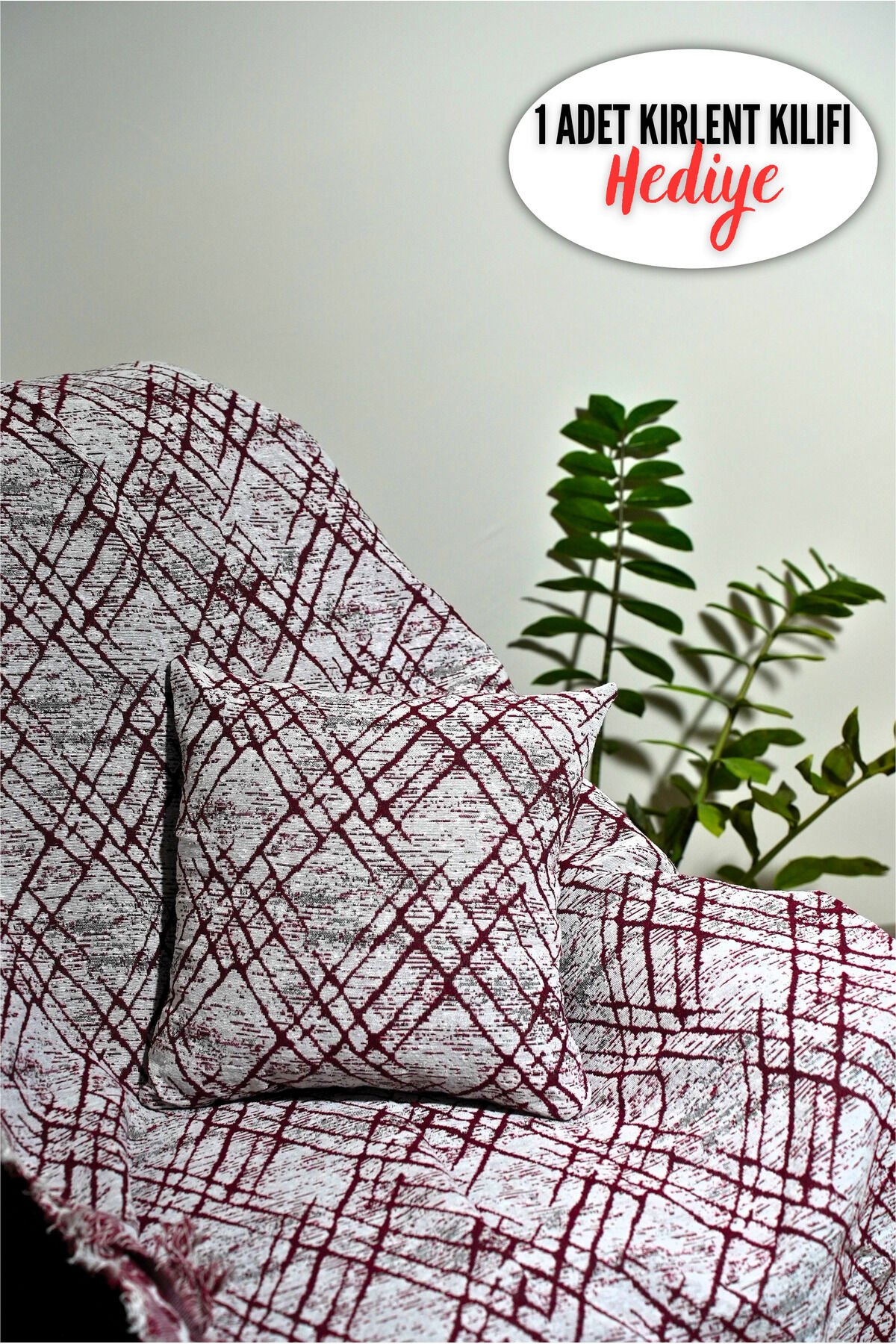 %100 Pamuklu Lüks Kaymaz Koltuk Örtüsü | Çok Amaçlı Örtü | 1 Adet 40x40 Cm Kırlent Kılıfı Çaprazbordokırlent